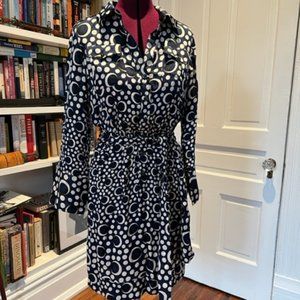 Diane von Furstenberg Long Sleeve Patterned Faux Wrap Dress